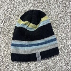 Smartwool Beanie Teens One Size Black Striped Merino Wool Knit Warm Winter Hat